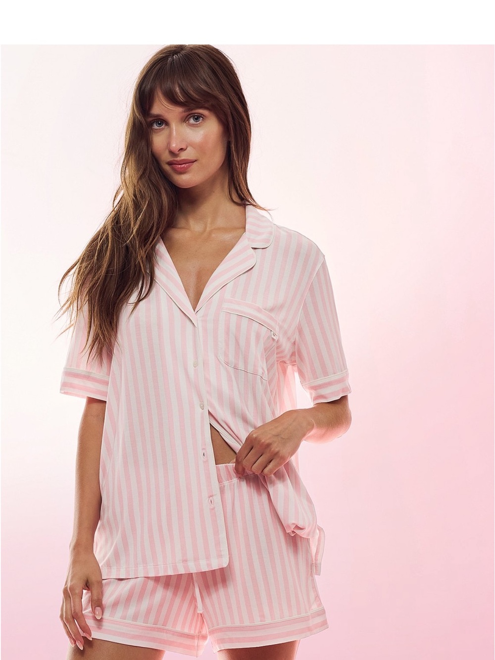 Victoria's Secret Pink & White Striped Short Pajama Set